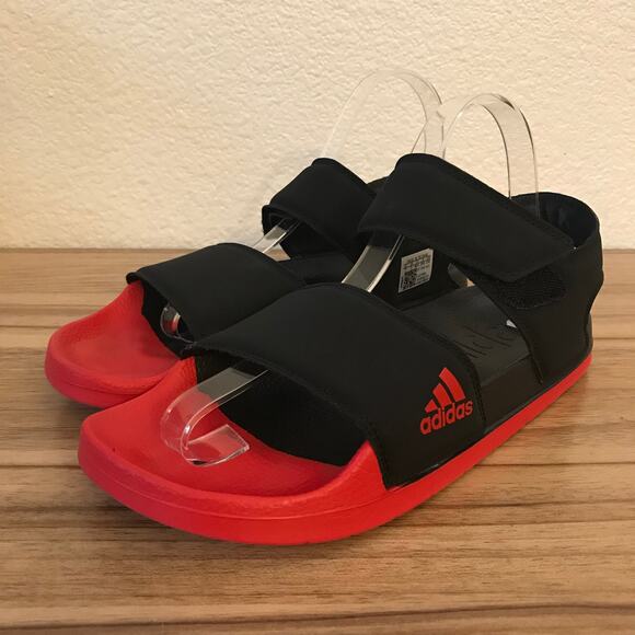 Womens Adidas ADILETTE SANDALS Black/Red HP3008 Size 7 - Picture 2 of 6